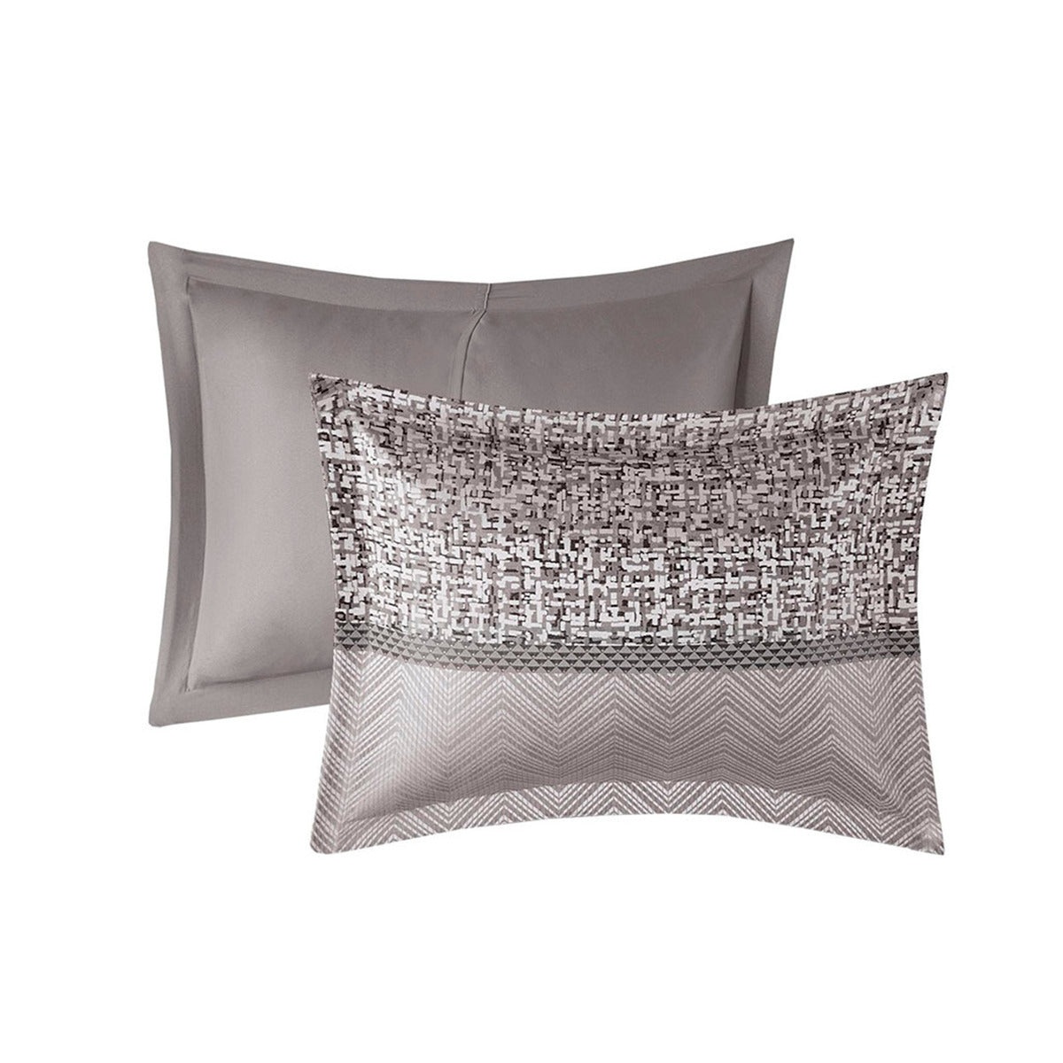 7 Piece Jacquard Comforter Set Grey/Taupe Queen