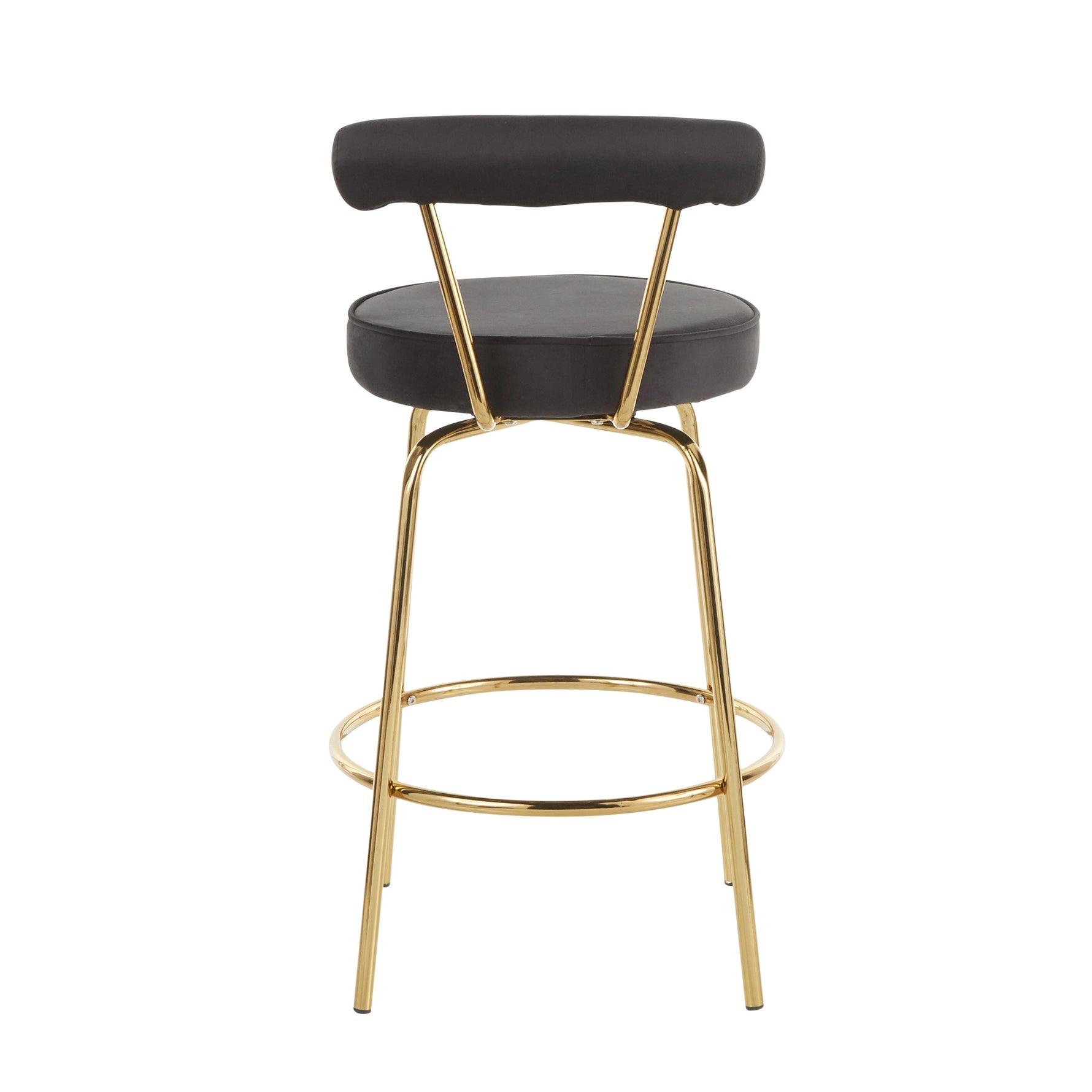 Rhonda Glam Counter Stool in Gold Metal and Black Velvet - Set of 2