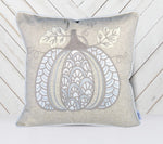 Embroidered Lace Pumpkin Accent Pillow – Neutral Fall Accent Cushion