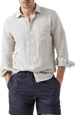 Rodd & Gunn Seaford Linen Button-Up Shirt in Sand, Size X-Large