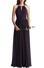 Levkoff Keyhole Neck Chiffon A-Line Gown in Plum  Size 6