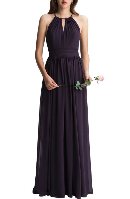 Levkoff Keyhole Neck Chiffon A-Line Gown in Plum  Size 6