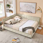 Mid-Century Storage Upholstered Tufted Bed Frame with Backrest and Armrests