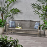 Outdoor Acacia Wood Wicker 3 Seater Sofa