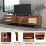 Rattan TV Stand with 3 Cabinets and 2 Drawers