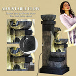 4-Tier Resin Cascading Bowls Outdoor Waterfall Fountain with LED Lights