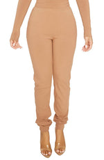 Naked Wardrobe Snatched High Waist Ribbed Joggers in Coco, Size Medium