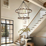 Large Solid Wood Wagon Wheel Chandelier, 2-Tier 32-Lights