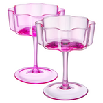 Flower Wave Coupe Cocktail Colored Glasses | Set of 2 | Hot Pink & Blush