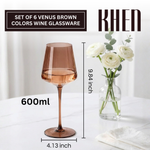 Venus Wine Glasses, Set of 6, Brown Shades 22.3oz Glass Tall