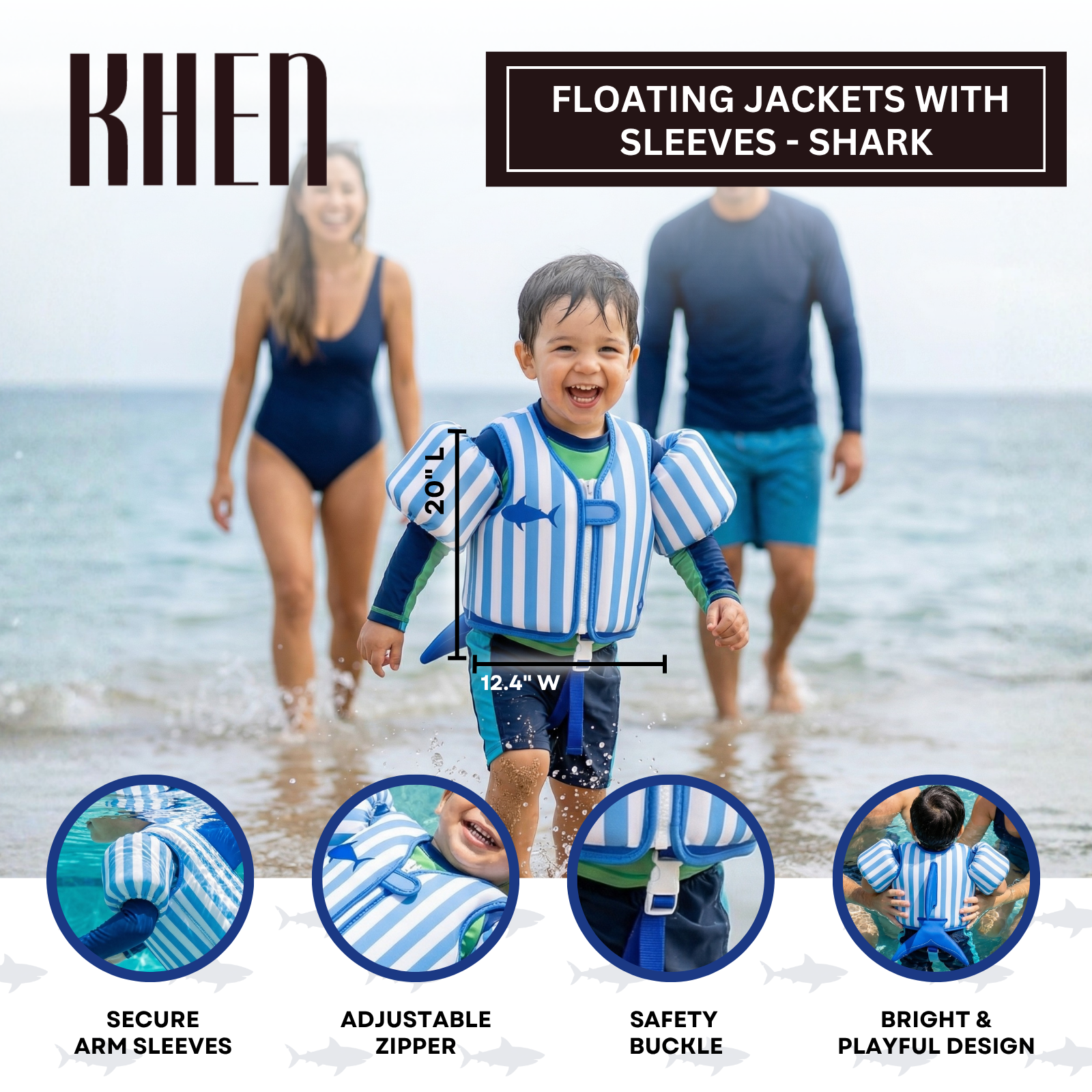Floating Jackets with Sleeves for Bool or Beach | 1-3 Years | Blue Shark