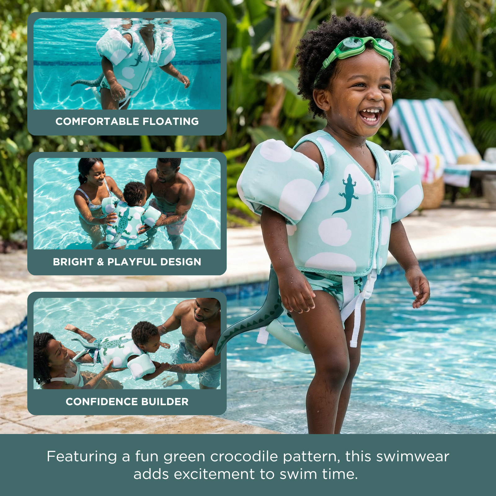 Floating Jackets with Sleeves for Bool or Beach | 1-3 Years | Crocodile