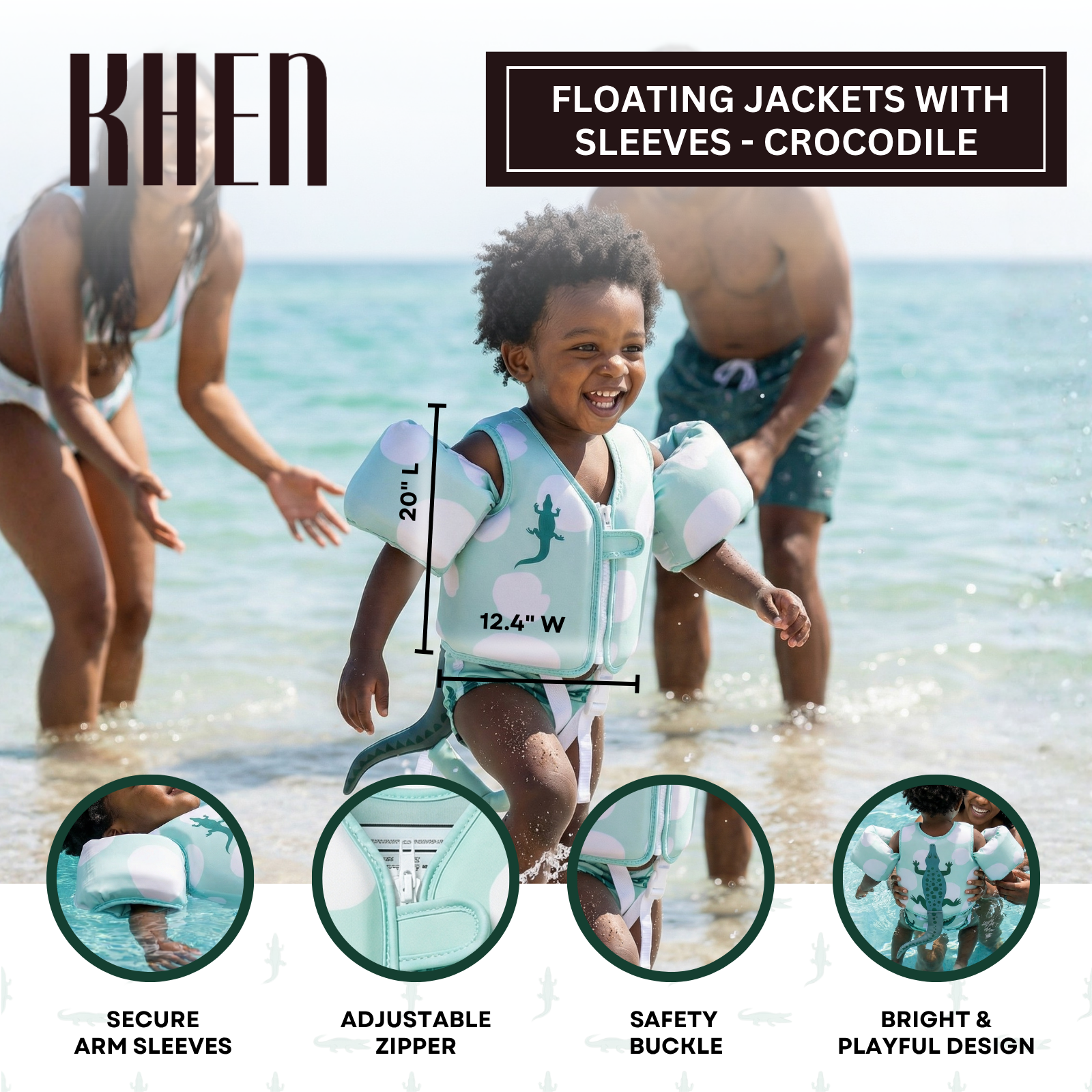 Floating Jackets with Sleeves for Bool or Beach | 1-3 Years | Crocodile