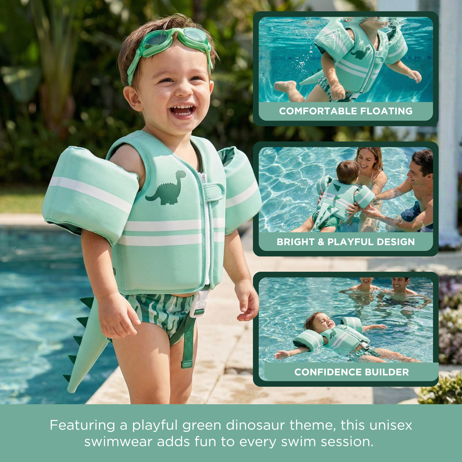 Floating Jackets with Sleeves for Bool or Beach | 1-3 Years | Dinosaur