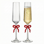 Clear Champagne Glass with Red Bow on Stem, Set of 2