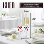 Clear Champagne Glass with Red Bow on Stem, Set of 2