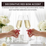 Clear Champagne Glass with Red Bow on Stem, Set of 2