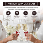 Clear Champagne Glass with Red Bow on Stem, Set of 2