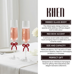 Clear Champagne Glass with Red Bow on Stem, Set of 2