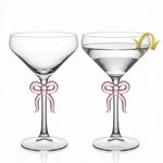 Clear Martini Glass with Pink Bow on Stem, Set of 2