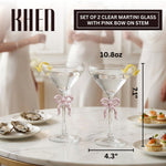 Clear Martini Glass with Pink Bow on Stem, Set of 2