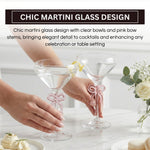 Clear Martini Glass with Pink Bow on Stem, Set of 2