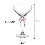 Clear Martini Glass with Pink Bow on Stem, Set of 2