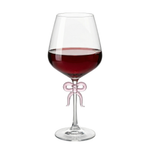 Large Clear Wine Glass with Pink Bow on Stem, One Piece