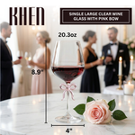 Large Clear Wine Glass with Pink Bow on Stem, One Piece