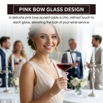 Large Clear Wine Glass with Pink Bow on Stem, One Piece