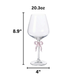 Large Clear Wine Glass with Pink Bow on Stem, One Piece