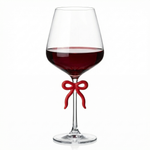 Large Clear Wine Glass with Red Bow on Stem, One Piece