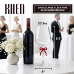 Large Clear Wine Glass with Red Bow on Stem, One Piece