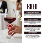 Large Clear Wine Glass with Red Bow on Stem, One Piece