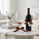 Large Clear Wine Glass with Red Bow on Stem, One Piece