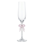 Single Clear Champagne Glass with Pink Bow on Stem, One Piece