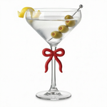 Single Clear Martini Glass with Red Bow on Stem, One Piece