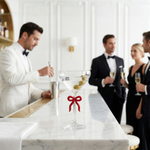 Single Clear Martini Glass with Red Bow on Stem, One Piece