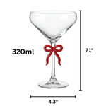 Single Clear Martini Glass with Red Bow on Stem, One Piece