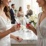 Clear Martini Glass with Red Bow on Stem, Set of 2
