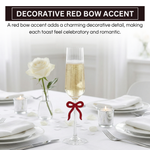 Single Ribbed Clear Champagne Glass with Red Bow on Stem
