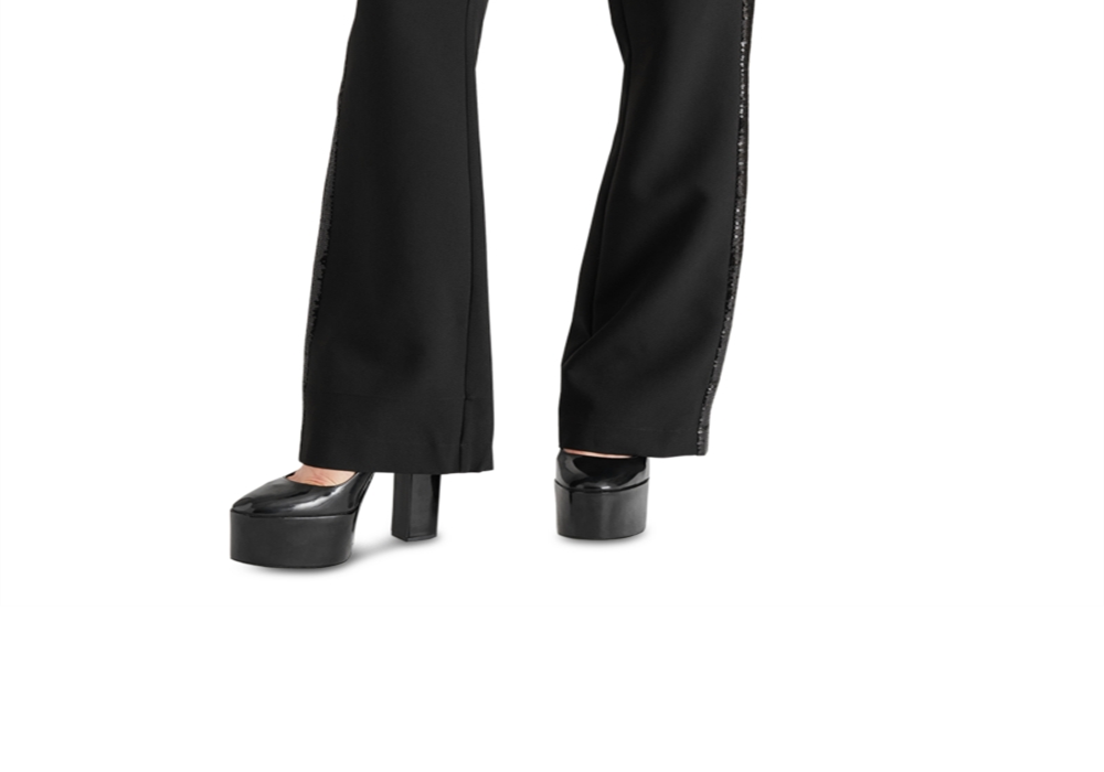 Steve Madden Waverly Sequin Stripe Kick Flare Pants Black