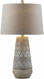 Tan and Cream Resin Lamp with White Linen Table Lamp - Clearance