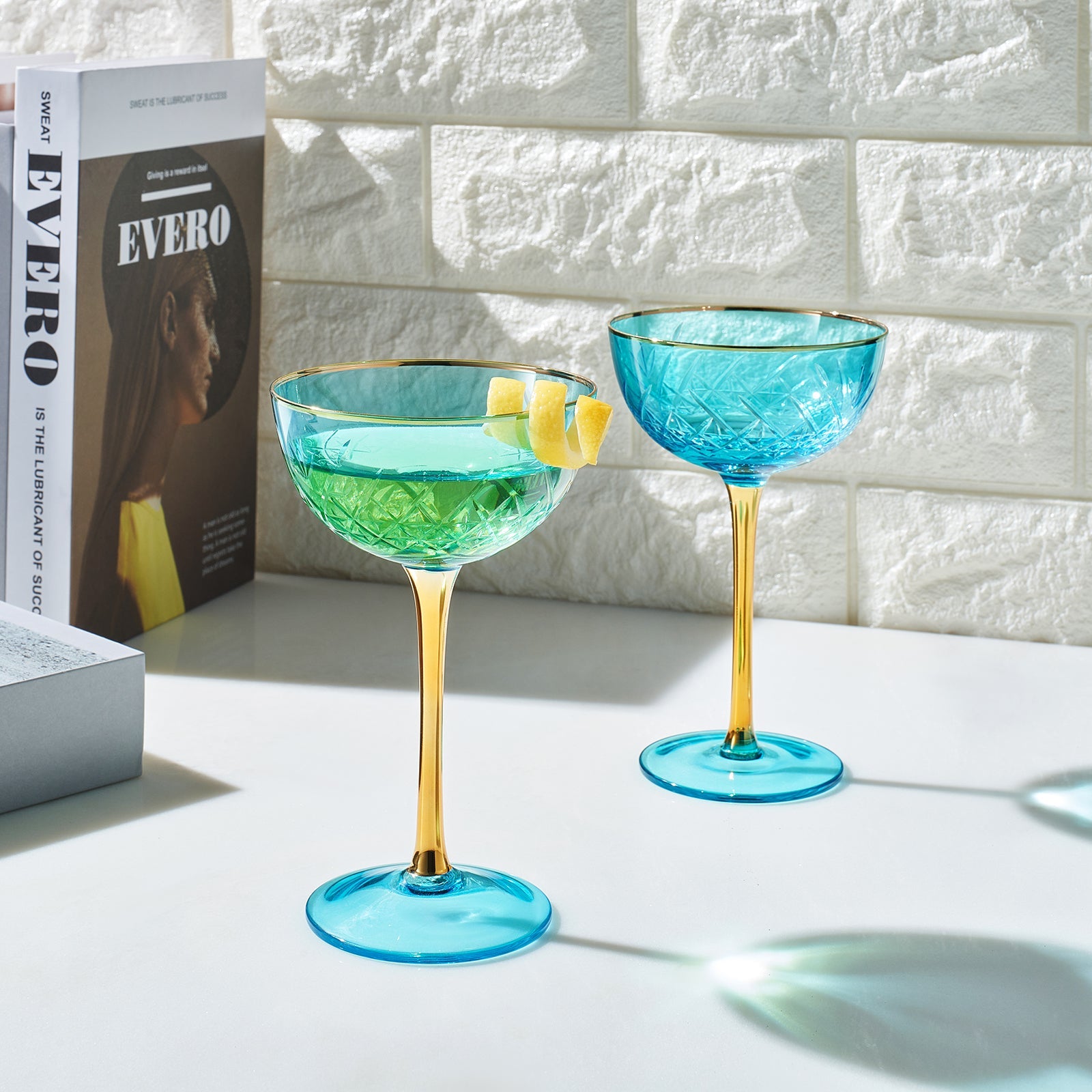 Bellissimo Crystal Champagne Coupe Cocktail Glassware, Set of 2