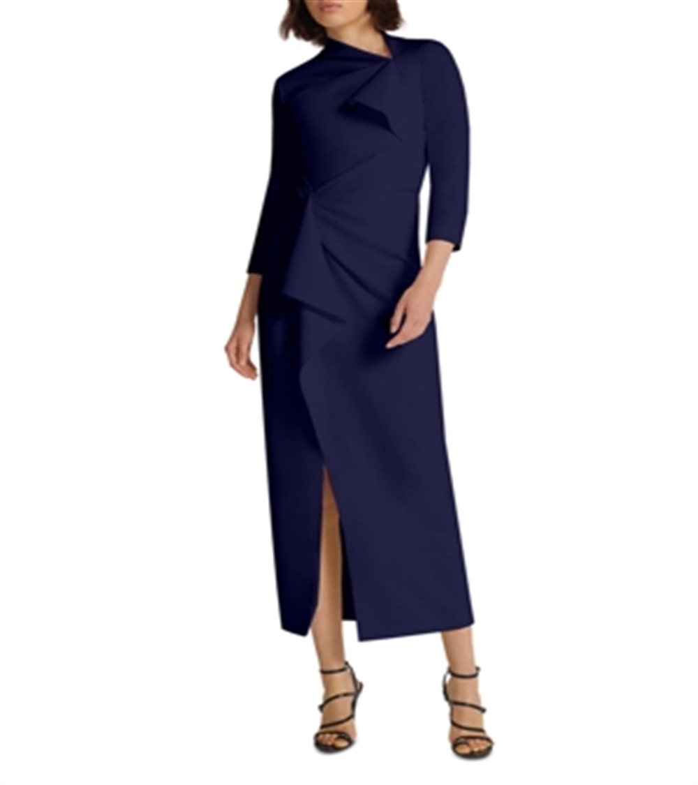 Safiyaa Avery Draped Crepe Midi Dress Navy Size 4