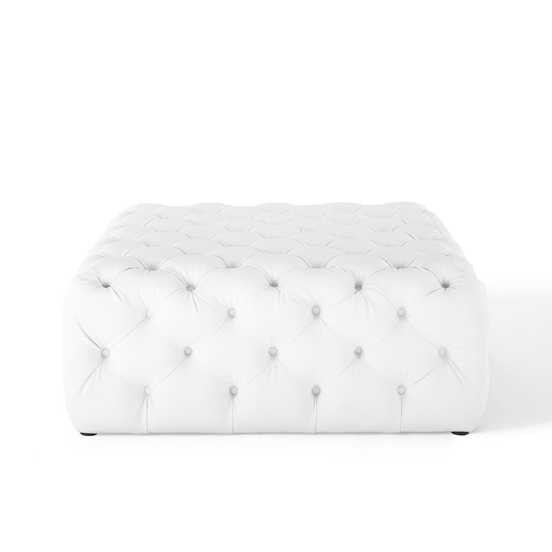 Amour Tufted Button Large Square Faux Leather Ottoman by Modway