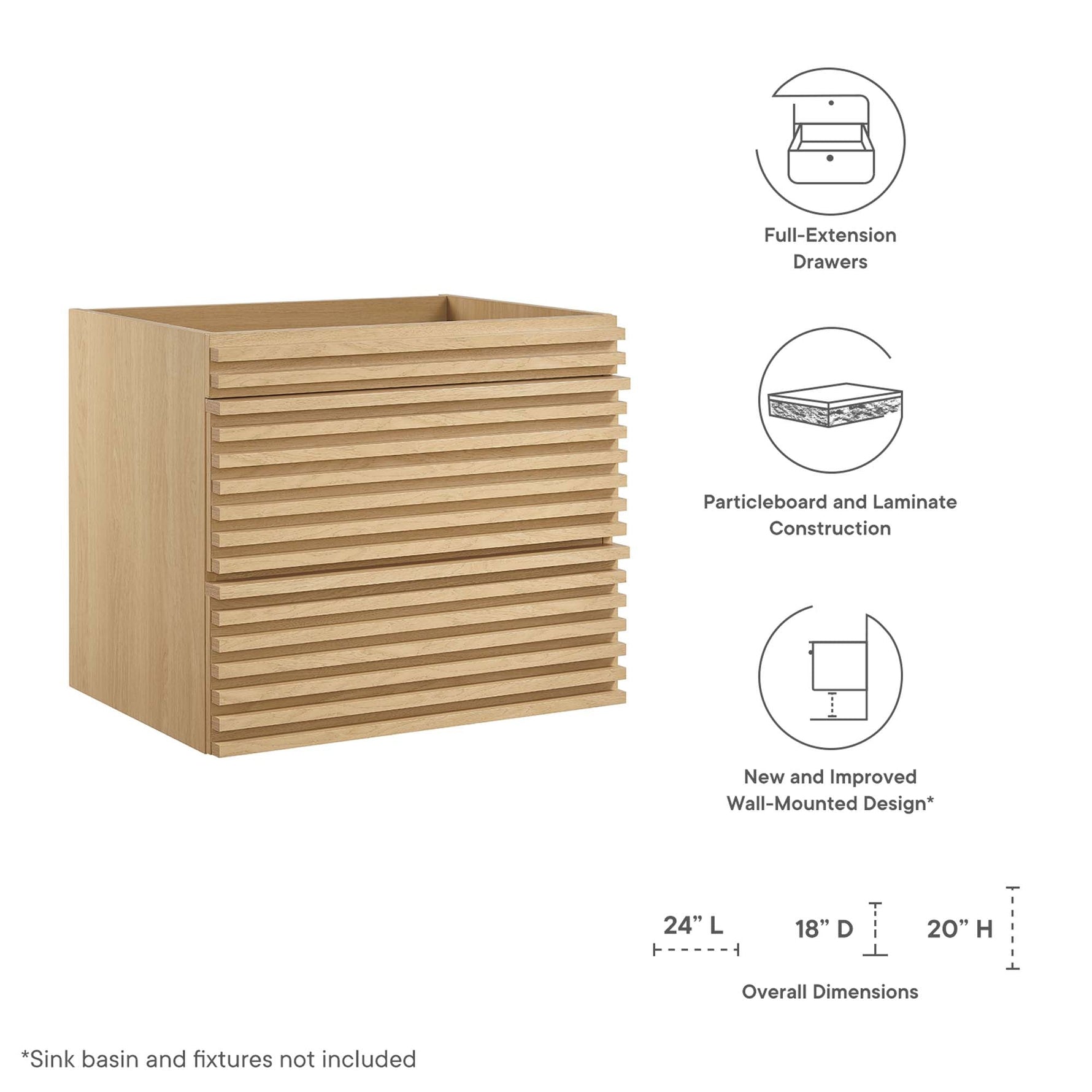 Render 24" Wall-Mount Bathroom Vanity Cabinet by Modway