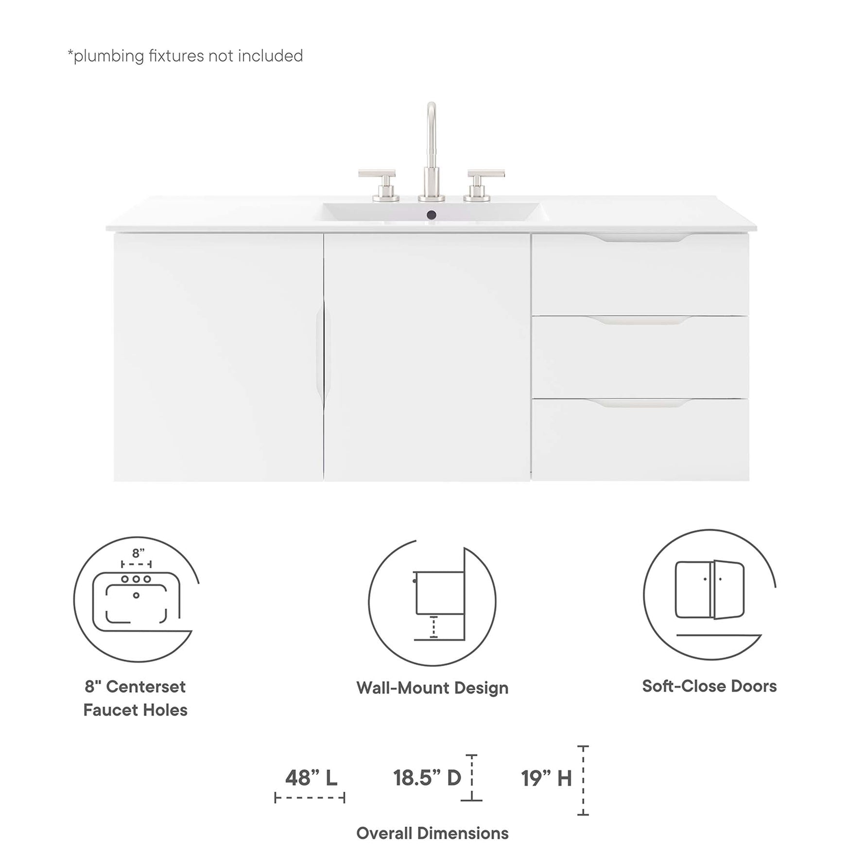 Vitality 48" Double or Single Sink Compatible Bathroom Vanity Cabinet by Modway
