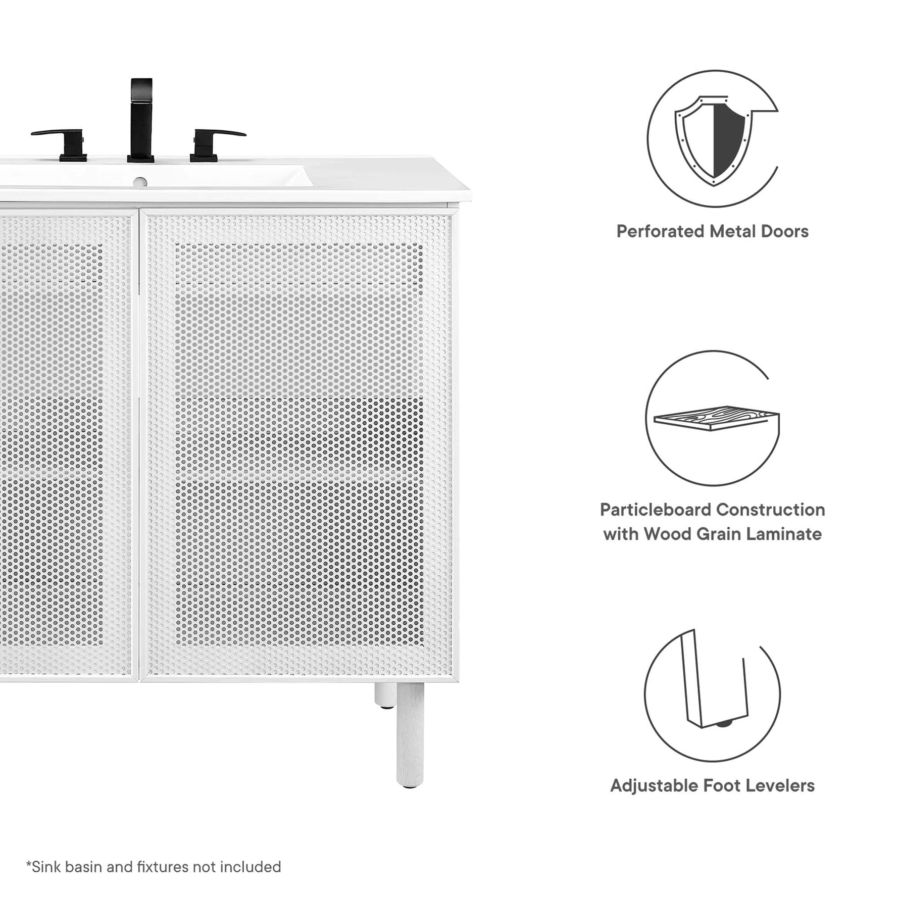 Calla 36" Perforated Metal Bathroom Vanity Cabinet by Modway