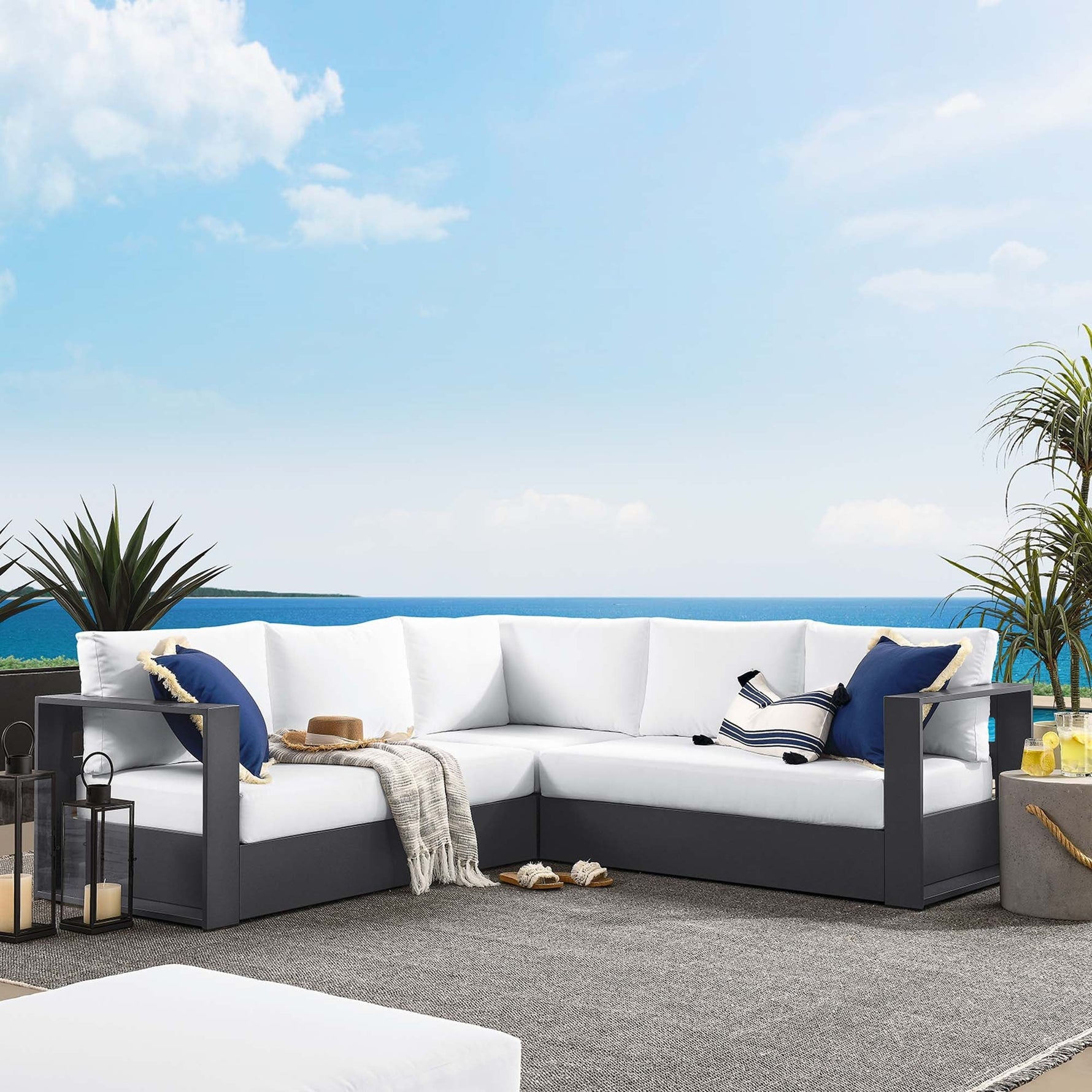 Tahoe 3-Piece Outdoor Patio Powder-Coated Aluminum Sectional Sofa by Modway